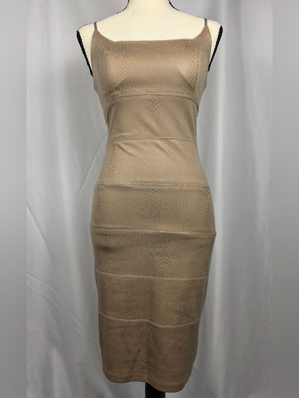 Bebe Taupe Snakeskin Bandage Midi Dress Size XS